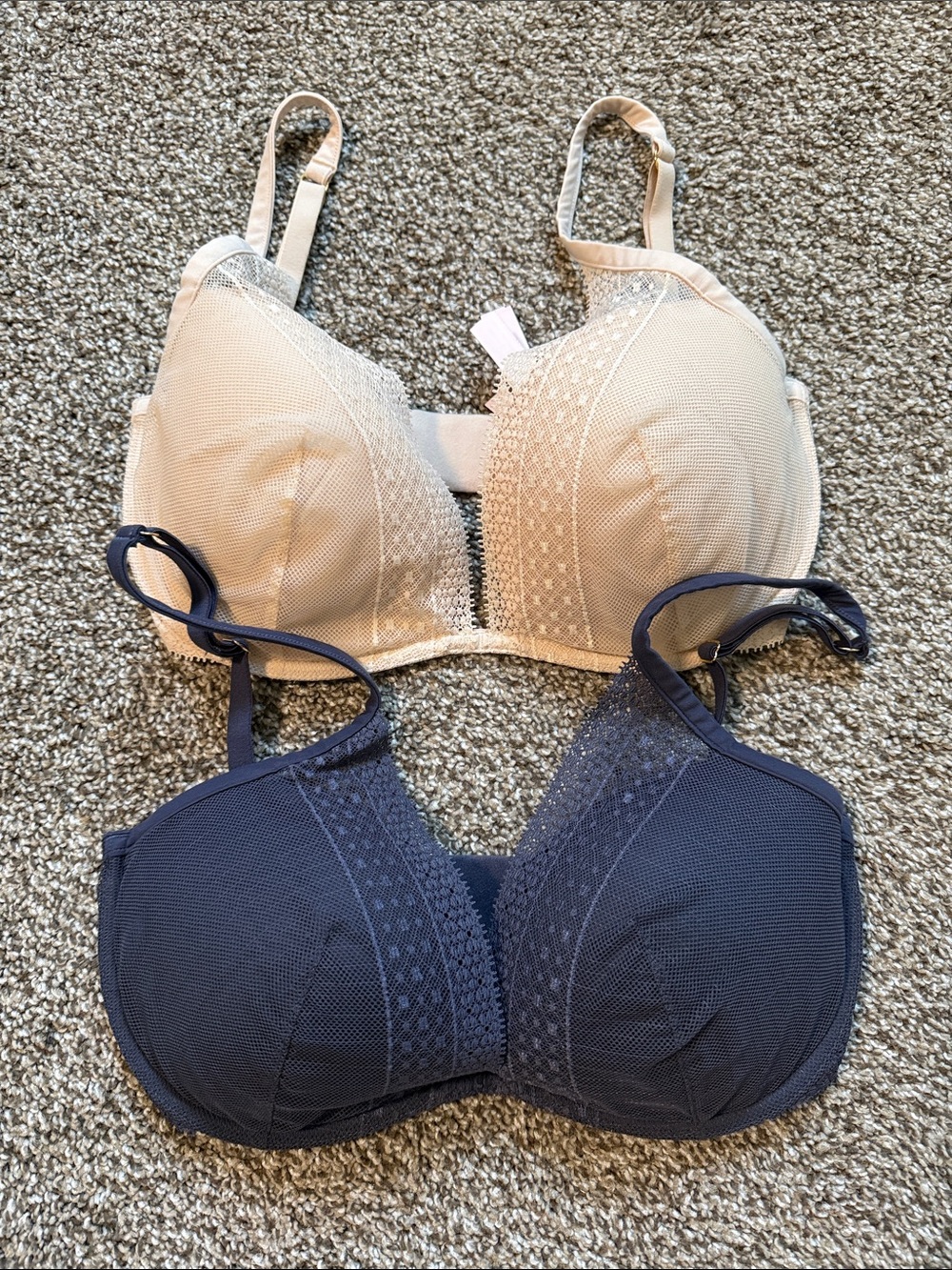 Victoria's Secret Beige and Navy Lace-Trim Everyday Bras 32DDD